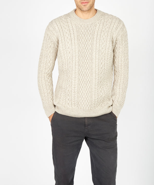 irelands eye Cuileann Aran Crew Neck Sweater Stone Marl