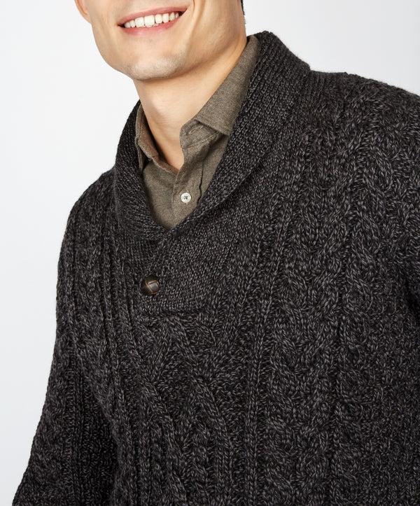 Irelands Eye Dair Aran Shawl Collar Sweater Anthracite