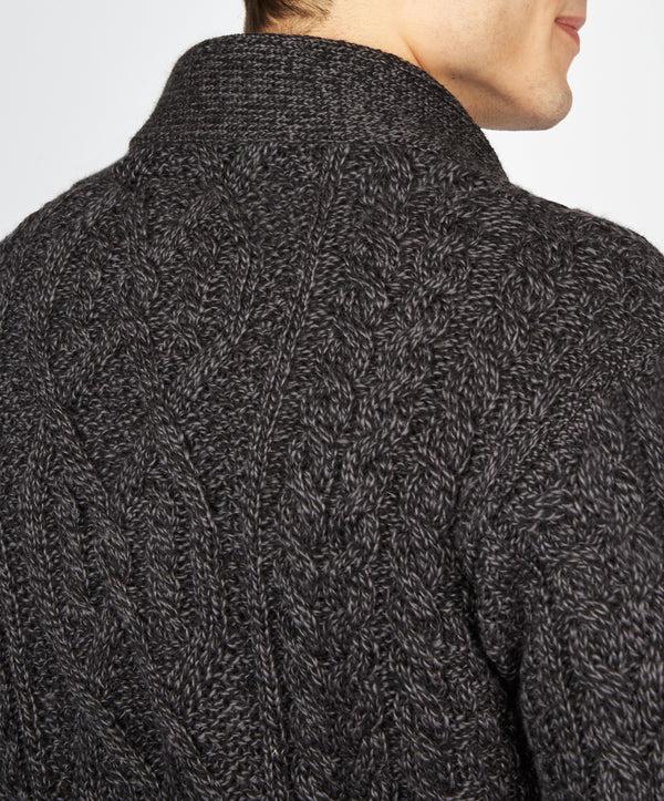 Irelands Eye Dair Aran Shawl Collar Sweater Anthracite