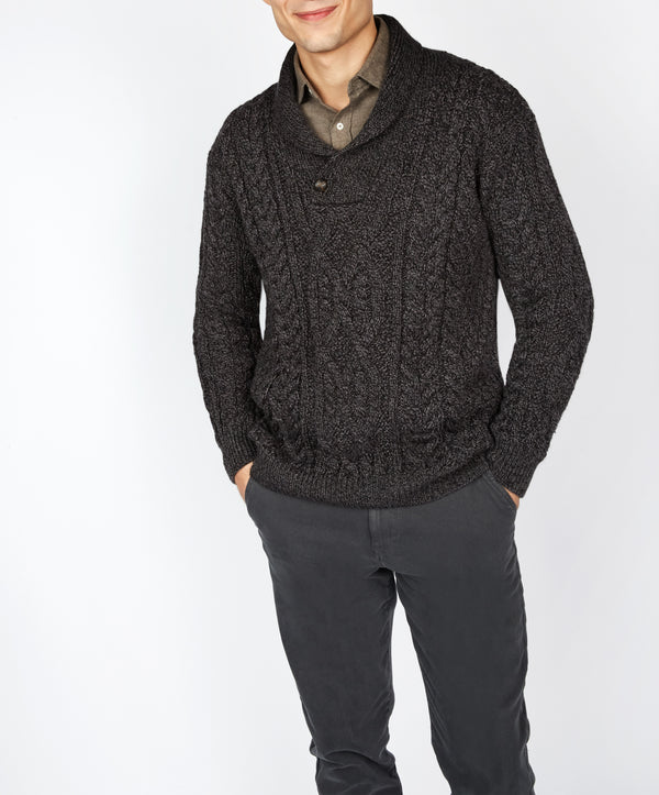 irelands eye Dair Aran Shawl Collar Sweater Anthracite