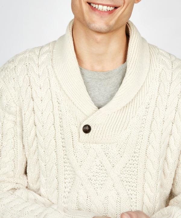Irelands Eye Dair Aran Shawl Collar Sweater Natural