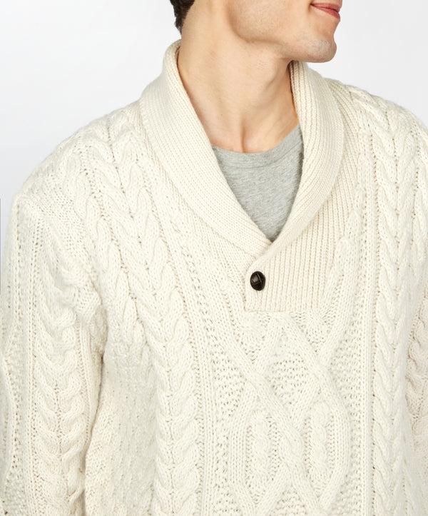 Irelands Eye Dair Aran Shawl Collar Sweater Natural