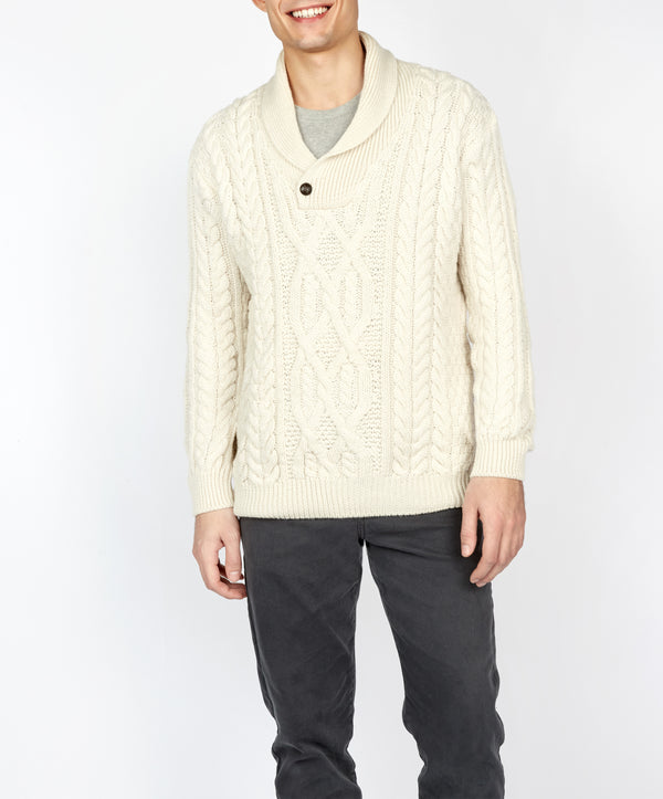 irelands eye Dair Aran Shawl Collar Sweater Natural