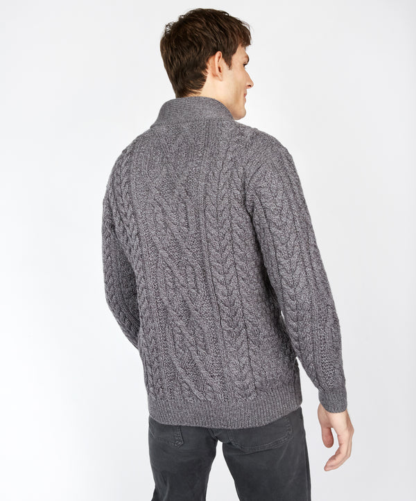 Irelands Eye Dair Aran Shawl Collar Sweater Steel Marl