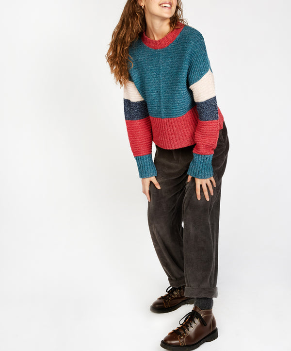 Irelands Eye Damson Contrast Crew Neck Sweater Aquamarine