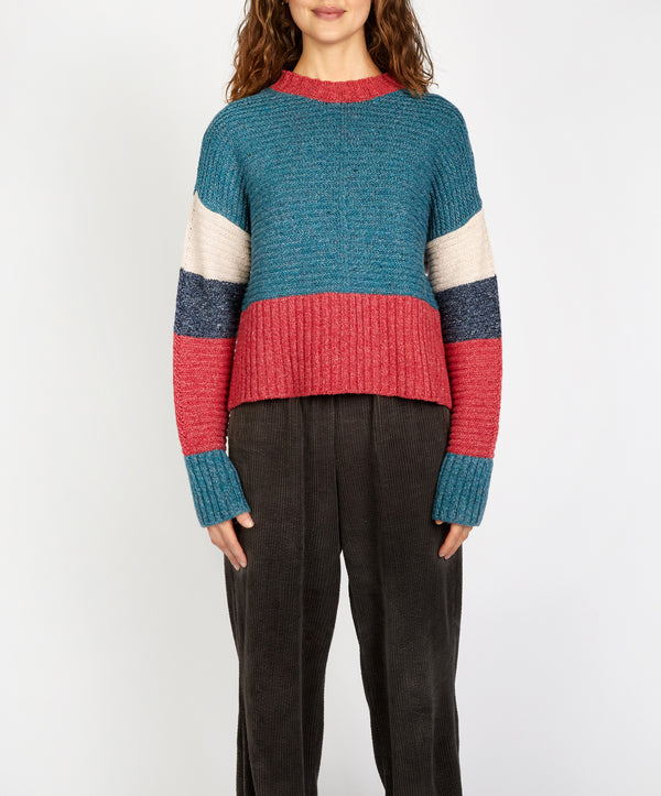 irelands eye Damson Contrast Crew Neck Sweater Aquamarine