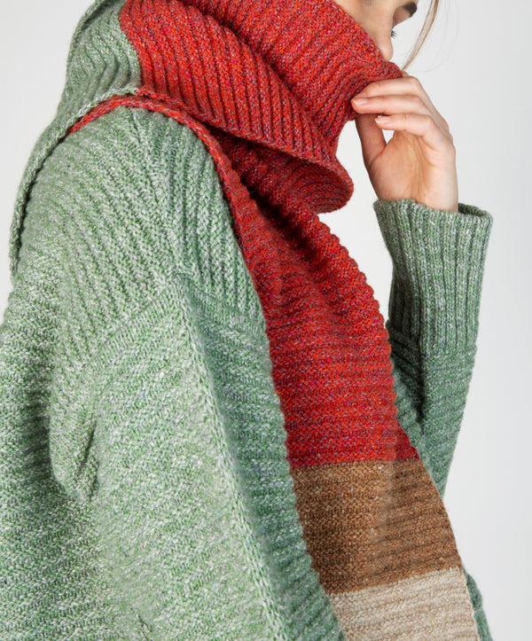 Irelands Eye ‘Elder’ Contrast Panel Scarf Apple Sunset