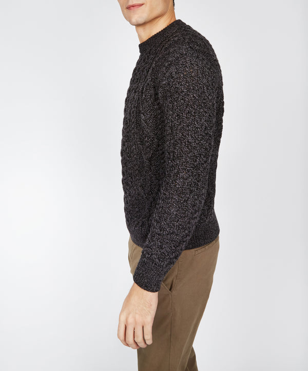 Irelands Eye Fearnóg Aran Crew Neck Sweater Anthracite