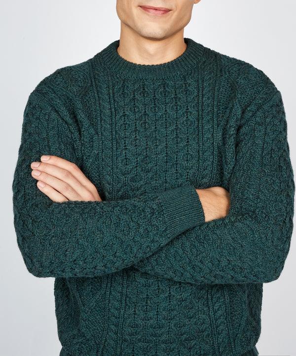 Irelands Eye Fearnóg Aran Crew Neck Sweater Evergreen