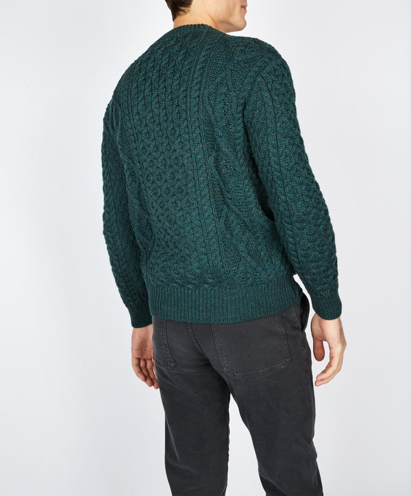 Irelands Eye Fearnóg Aran Crew Neck Sweater Evergreen