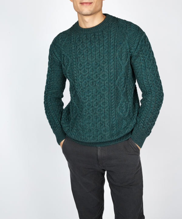 irelands eye Fearnóg Aran Crew Neck Sweater Evergreen