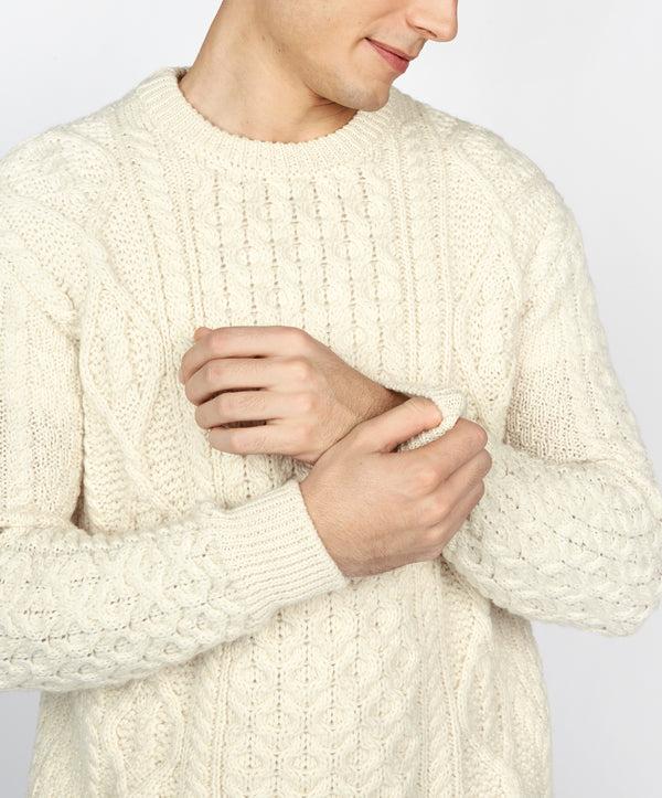 Irelands Eye Fearnóg Aran Crew Neck Sweater Natural
