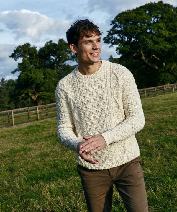 Irelands Eye Fearnóg Aran Crew Neck Sweater Natural