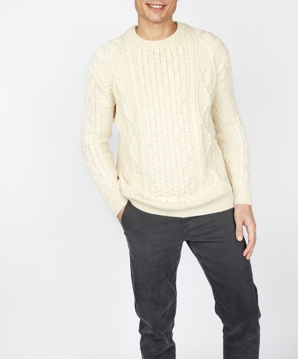 irelands eye Fearnóg Aran Crew Neck Sweater Natural