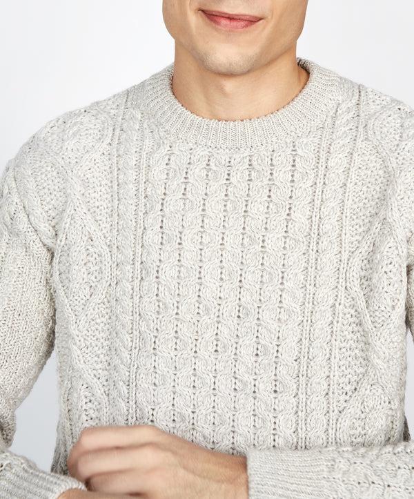 Irelands Eye Fearnóg Aran Crew Neck Sweater Silver Marl