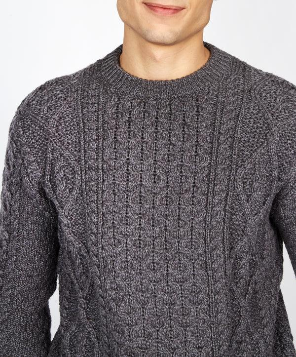 Irelands Eye Fearnóg Aran Crew Neck Sweater Steel Marl