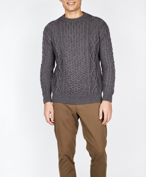irelands eye Fearnóg Aran Crew Neck Sweater Steel Marl