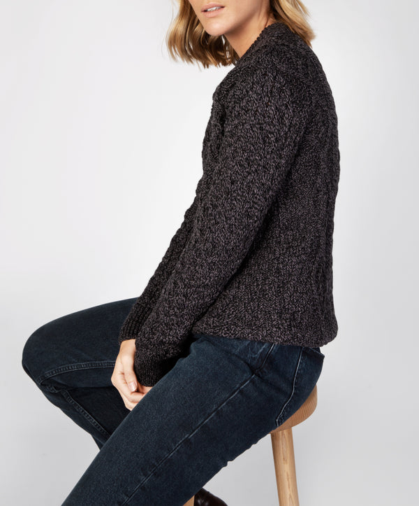Irelands Eye Fearnóg Womens Aran Crew Neck Sweater Anthracite
