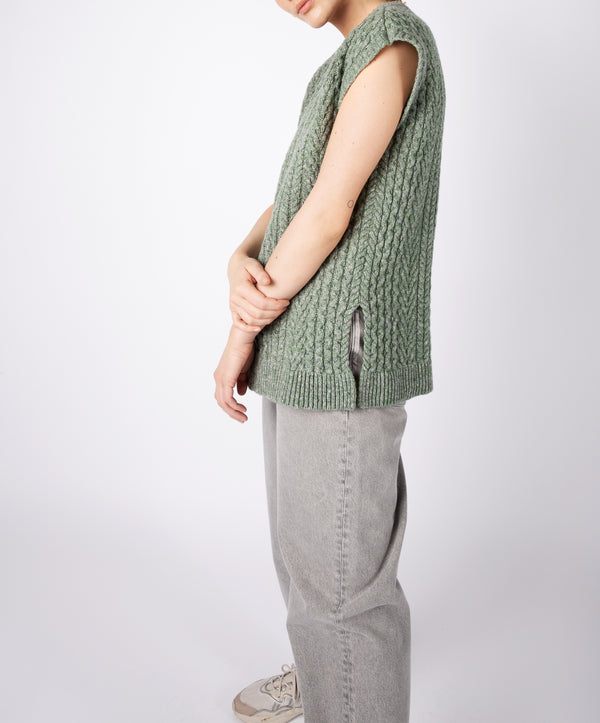 Irelands Eye Fennel Oversized Aran Sweater Vest Apple