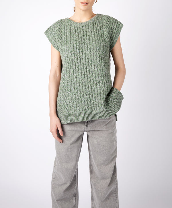 Irelands Eye Fennel Oversized Aran Sweater Vest Apple