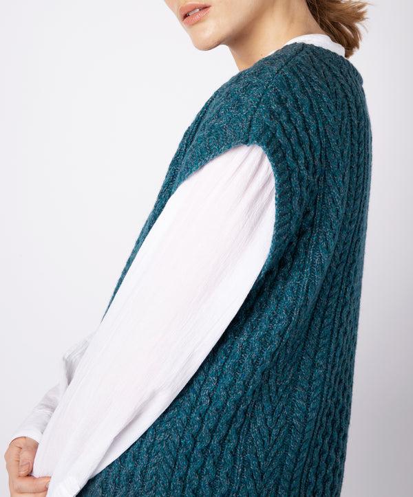 Irelands Eye Fennel Oversized Aran Sweater Vest Aquamarine