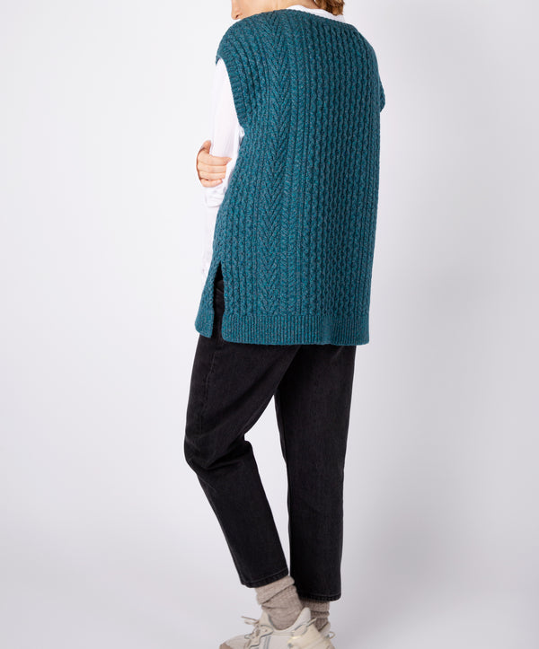 Irelands Eye Fennel Oversized Aran Sweater Vest Aquamarine