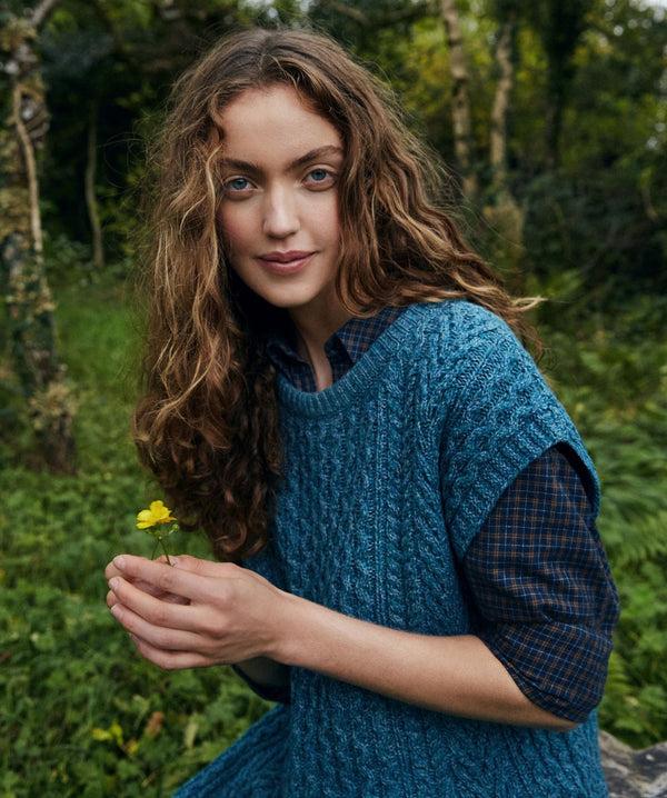 Irelands Eye Fennel Oversized Aran Sweater Vest Aquamarine