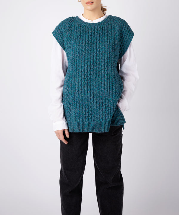 irelands eye Fennel Oversized Aran Sweater Vest Aquamarine