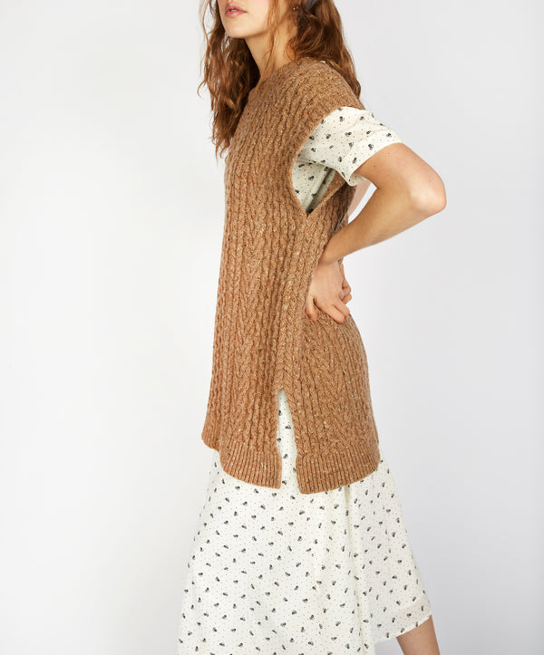 Irelands Eye Fennel Oversized Aran Sweater Vest Biscuit