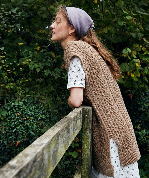 Irelands Eye Fennel Oversized Aran Sweater Vest Biscuit