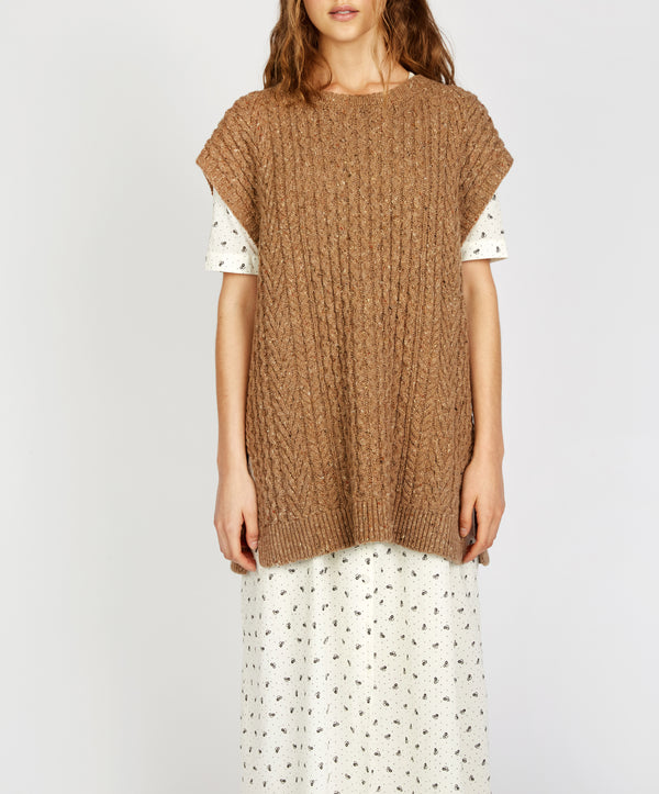 irelands eye Fennel Oversized Aran Sweater Vest Biscuit