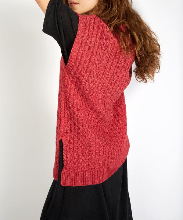 Irelands Eye Fennel Oversized Aran Sweater Vest Coral