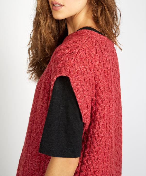 Irelands Eye Fennel Oversized Aran Sweater Vest Coral