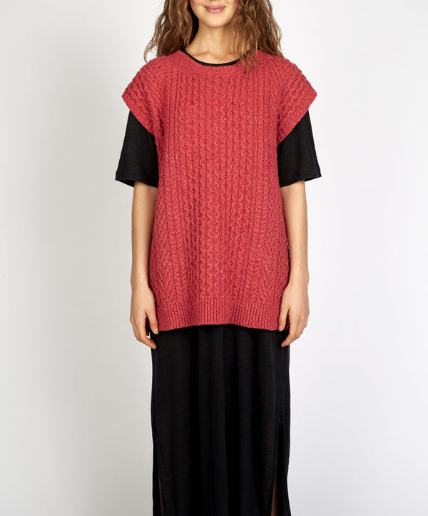 irelands eye Fennel Oversized Aran Sweater Vest Coral