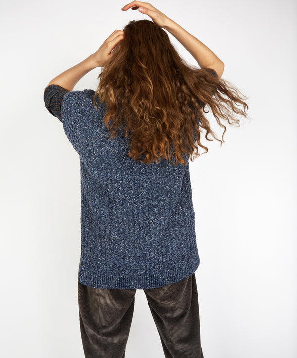 Irelands Eye Fennel Oversized Aran Sweater Vest Dark Denim