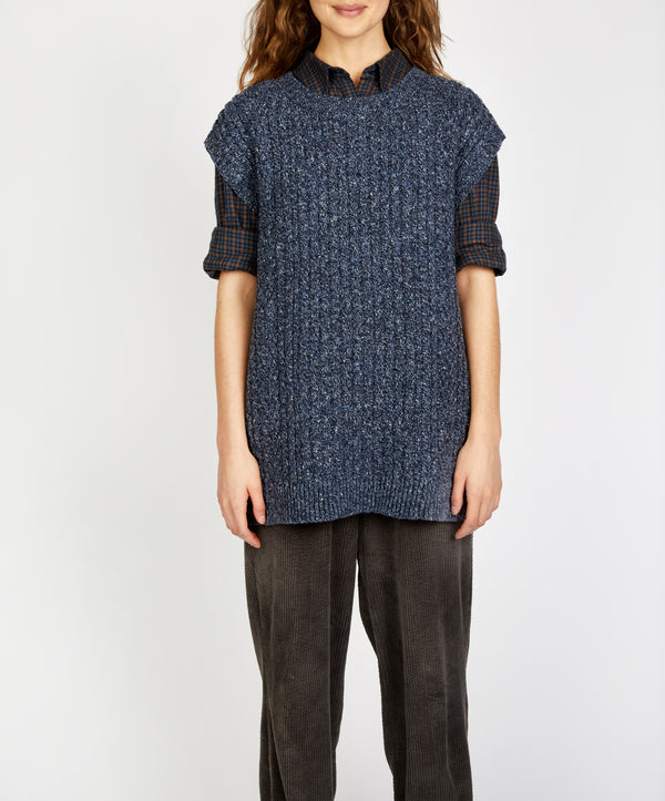 irelands eye Fennel Oversized Aran Sweater Vest Dark Denim