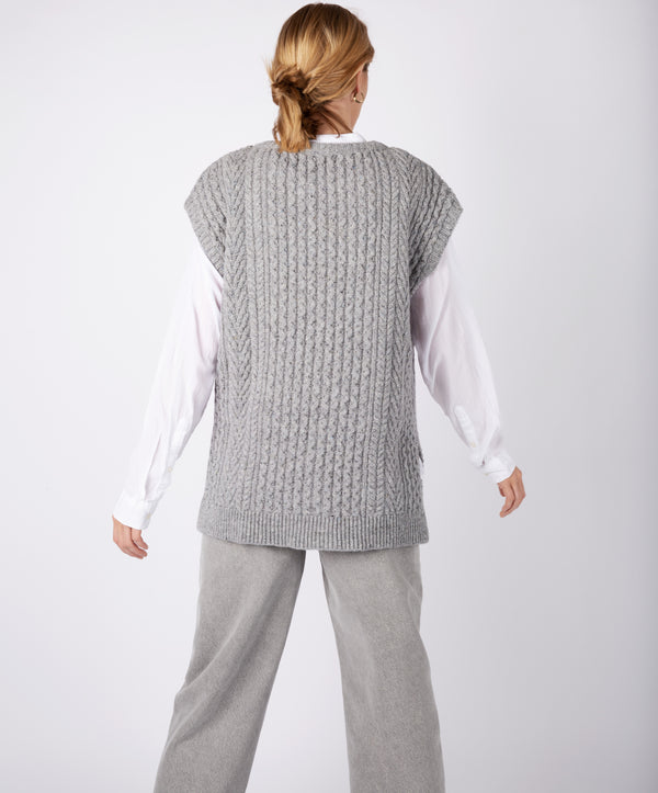 Irelands Eye Fennel Oversized Aran Sweater Vest Pearl Grey