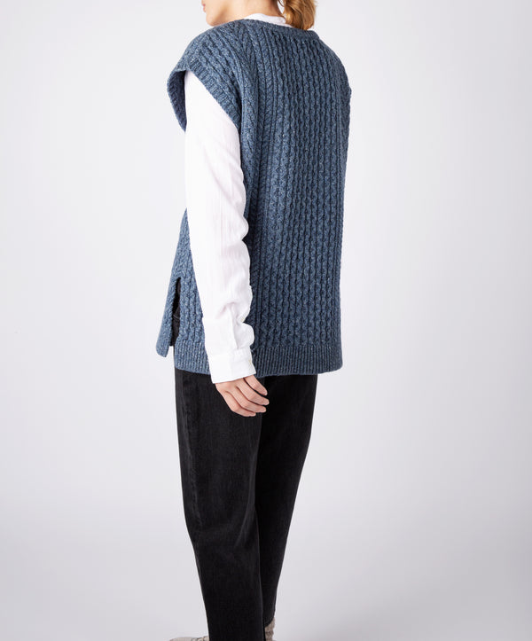 Irelands Eye Fennel Oversized Aran Sweater Vest Sea Spray