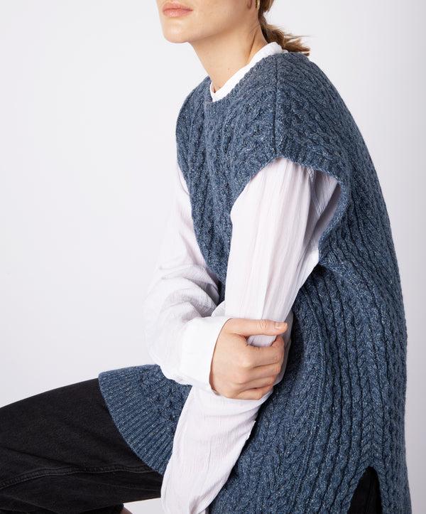 Irelands Eye Fennel Oversized Aran Sweater Vest Sea Spray