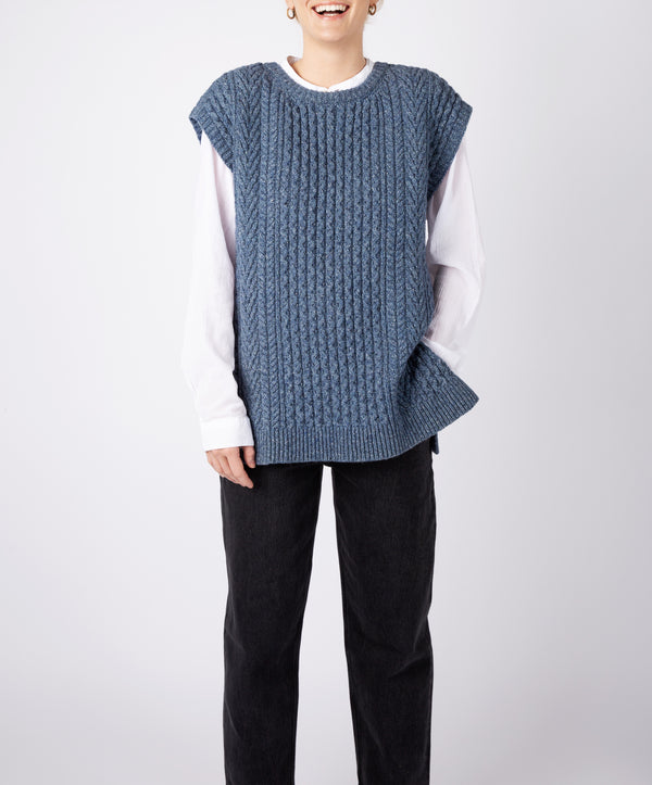irelands eye Fennel Oversized Aran Sweater Vest Sea Spray
