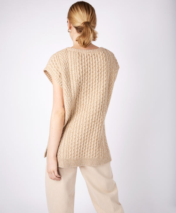 Irelands Eye Fennel Oversized Aran Sweater Vest Seashell