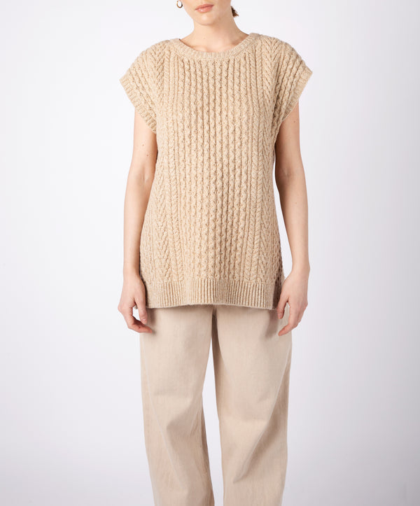 irelands eye Fennel Oversized Aran Sweater Vest Seashell