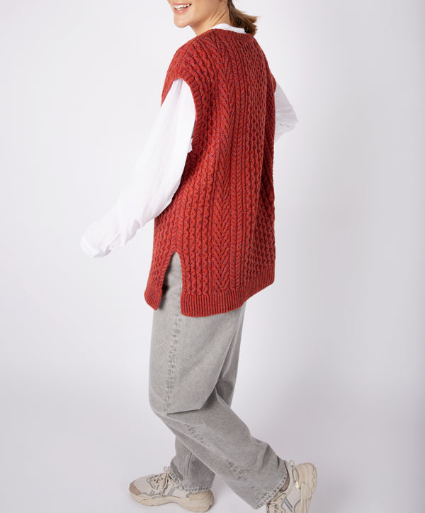 Irelands Eye Fennel Oversized Aran Sweater Vest Sunset