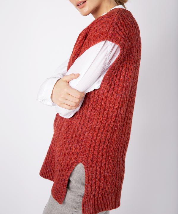 Irelands Eye Fennel Oversized Aran Sweater Vest Sunset