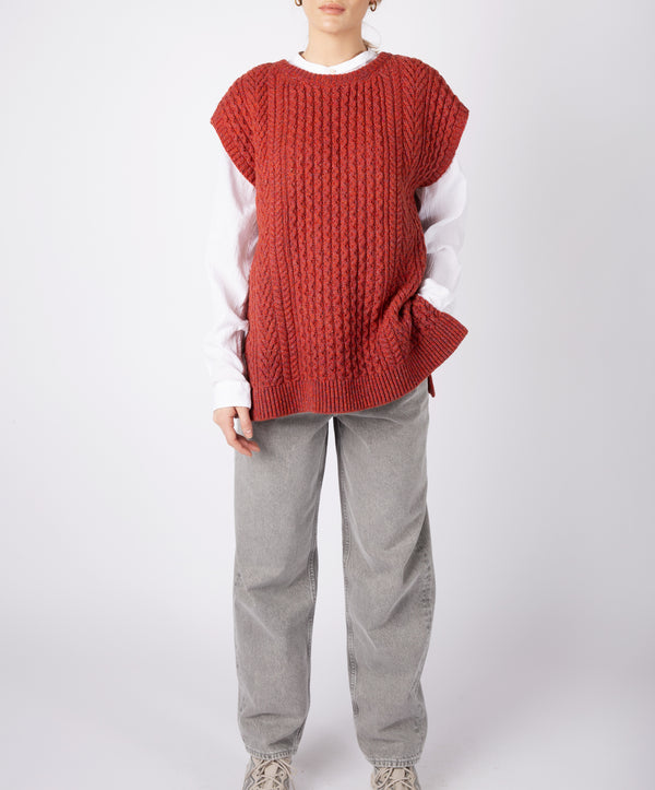 irelands eye Fennel Oversized Aran Sweater Vest Sunset