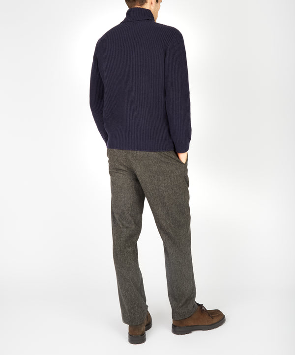 Irelands Eye Fishermans Rib Polo Neck Midnight Blue