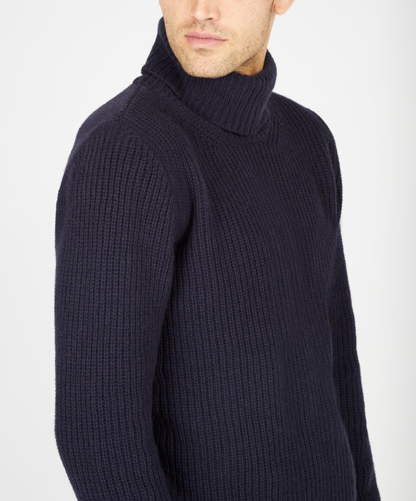 Irelands Eye Fishermans Rib Polo Neck Midnight Blue