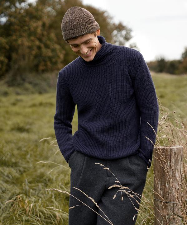 Irelands Eye Fishermans Rib Polo Neck Midnight Blue