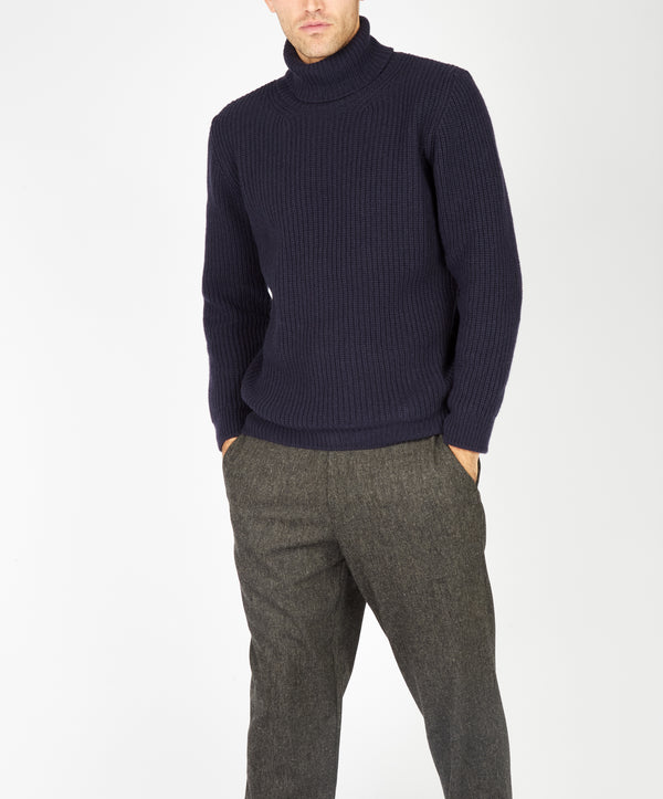 irelands eye Fishermans Rib Polo Neck Midnight Blue