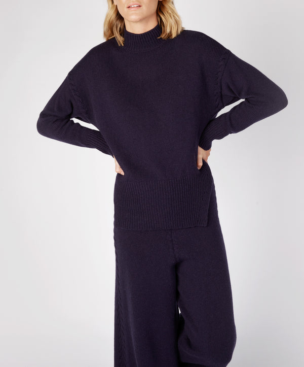 Irelands Eye Funnel Neck Jersey Sweater Midnight Blue